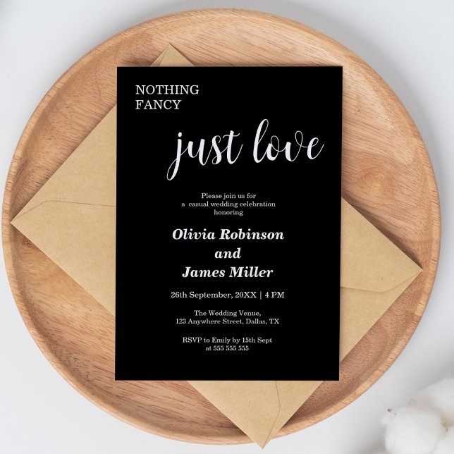 Ingenting Finare Just Kärlek Avslappnad Bröllop Inbjudningar (Nothing Fancy Just Love Black  Casual Wedding Invitation )