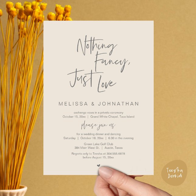 Ingenting Finare, Just Kärlek, Bröllop Elopement M Inbjudningar (Happily Ever After Party, Wedding Elopement Dinner Brunch Lunch Invitation Card, PDF, Cream Grey)