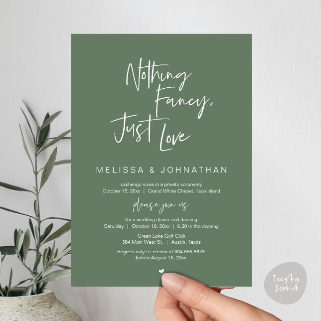 Ingenting Finare, Just Kärlek, Bröllop Elopement M Inbjudningar (Happily Ever After Party, Wedding Elopement Dinner Brunch Lunch Invitation Card, PDF, Greenery Sage)