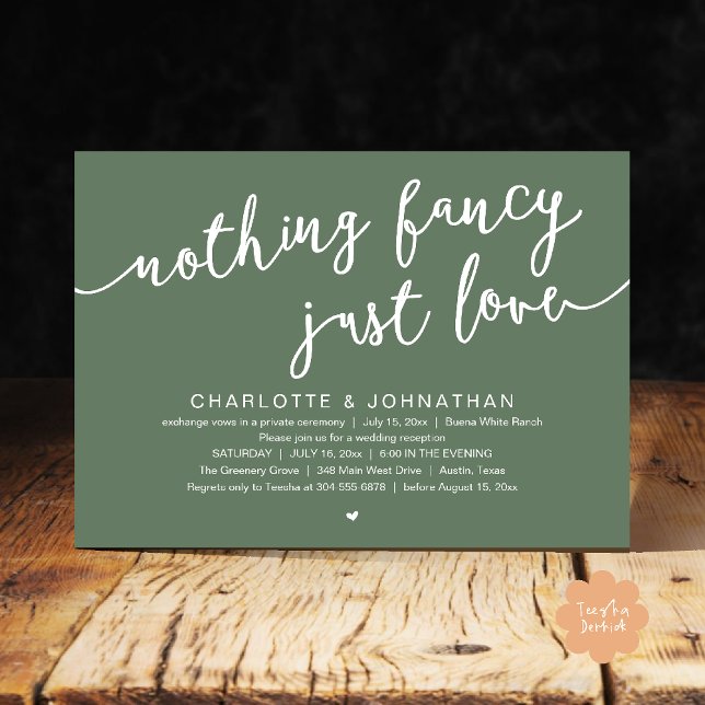 Ingenting Finare, Just Kärlek, Bröllop Elopement P Inbjudningar (Nothing Fancy, Just Love, Wedding Elopement Dinner Lunch Brunch Party Invites Card  PDF Sage Green)