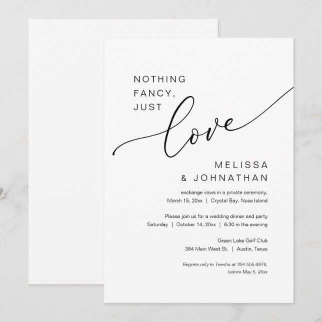 Ingenting Finare, Just Kärlek, Bröllop Elopement P Inbjudningar (Fram/baksida)