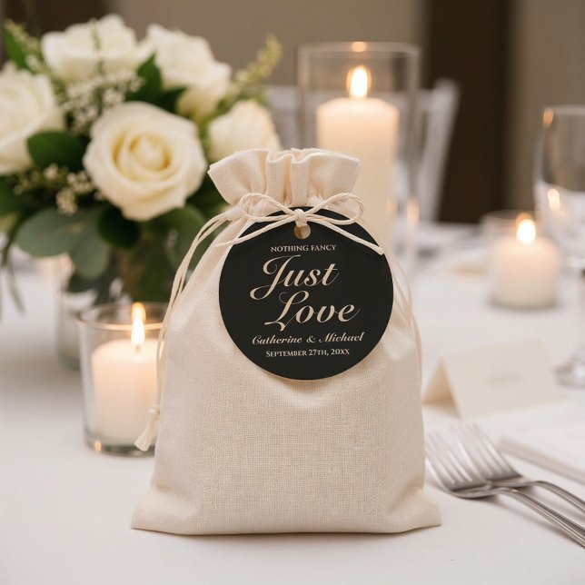 Ingenting Finare just Kärlek Bröllop Gåvor Etiketter (Front view rustic country wedding favor bag with coffee brown bold typography tag romantic wedding )