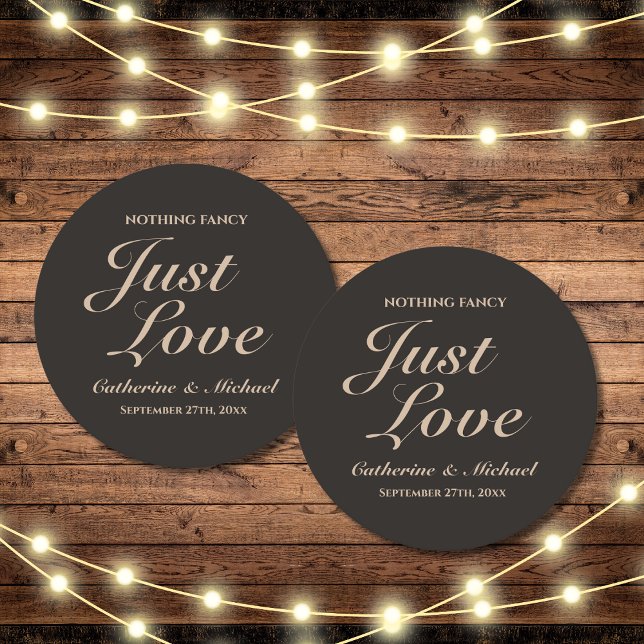 Ingenting Finare just Kärlek Bröllop Underlägg Papper Rund (Top view rustic country wedding coffee brown wedding calligraphy simple elegant modern coaster)