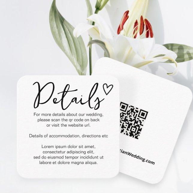 Ingenting Finare Just Kärlek enkel QR-kod Tilläggskort (Nothing Fancy Just Love Simple QR Code Enclosure Cards from Ricaso. Add website to QR code on back)