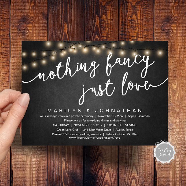 Ingenting Finare, Just Kärlek, Rustic Bröllop Midd Inbjudningar (Nothing Fancy, Just Love, Rustic Cottage Wedding Dinner Invitation Card, PDF, Chalkboard)
