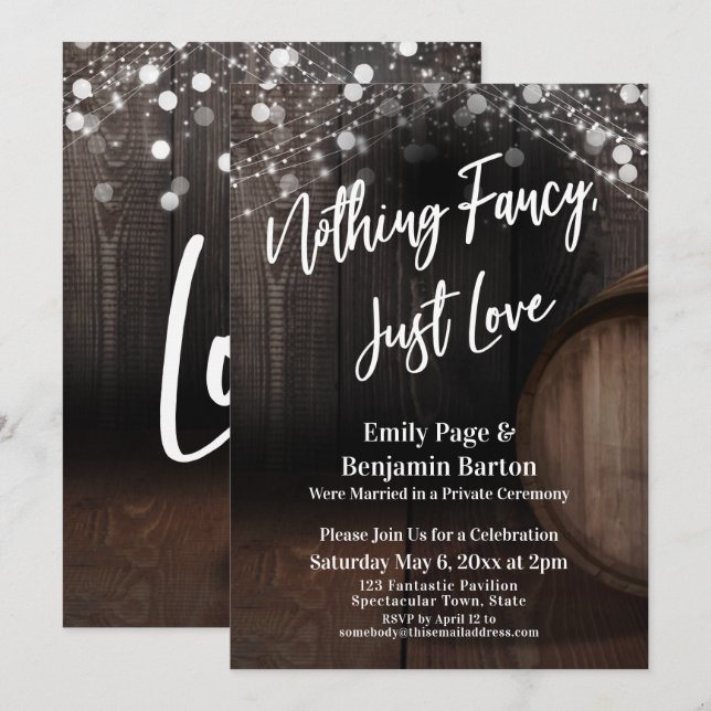 Ingenting Finare, Just Kärlek Vin Barrel och Ljus Inbjudningar (Fram/baksida)