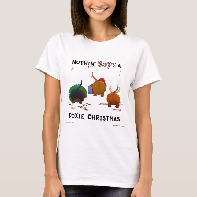 Ingenting knuffar en Doxie jul T Shirt (Framsida)