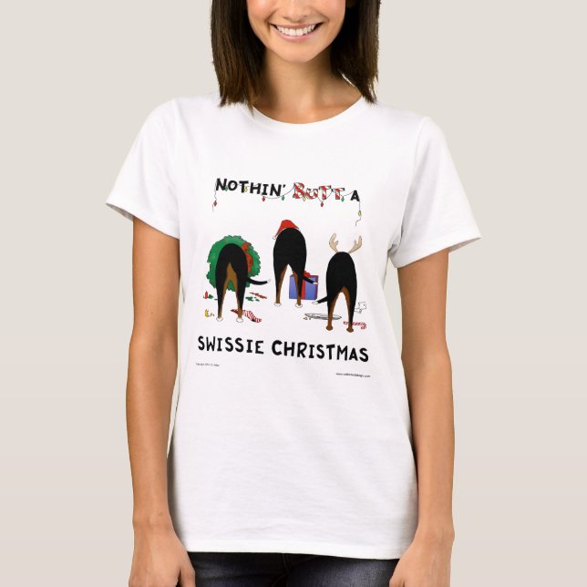 Ingenting knuffar en Swissie jul T Shirt (Framsida)
