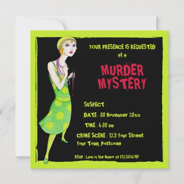 Ingenue Black Murder Mystery bjudan Inbjudningar (Framsida)