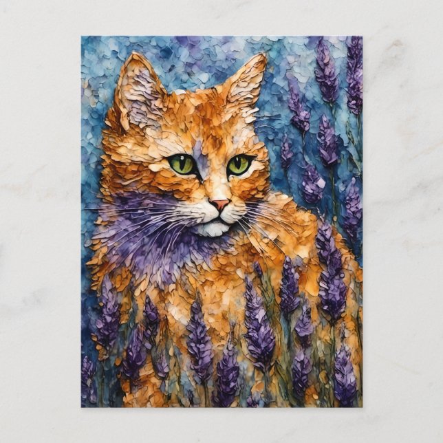 ingerkatt i lavender fält vykort (Framsida)