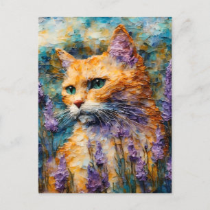 ingerkatt i lavender fält vykort