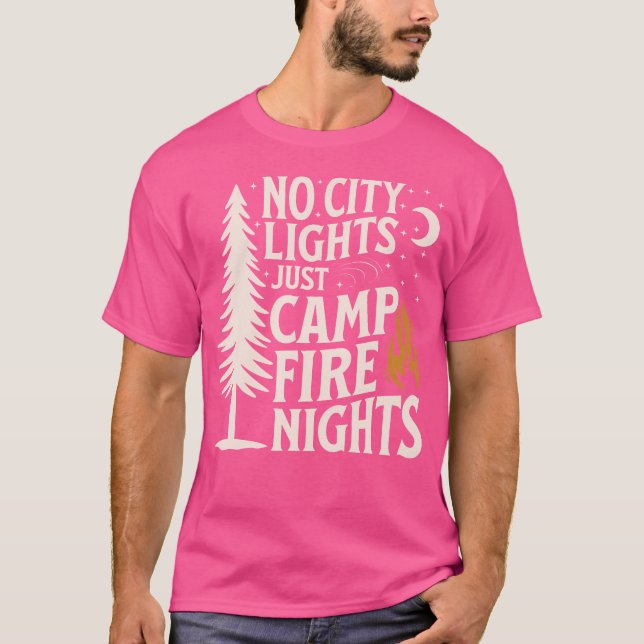 Inget City Ljus Just Campfire Nights Camping Manar T Shirt (Framsida)