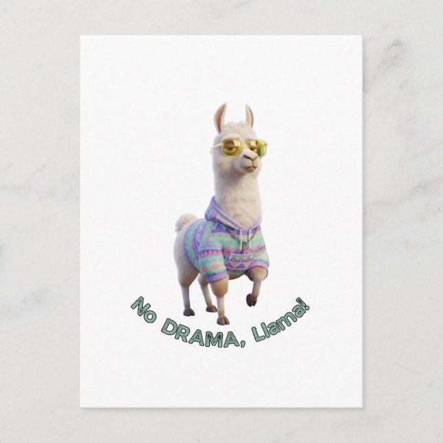 Inget drama, lama! – Lugn rolig lama Vykort (Framsida)