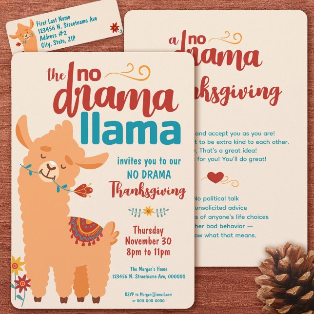 Inget Drama Lama Thanksgiving Grädd Invitation Inbjudningar (Full Invitation Set)
