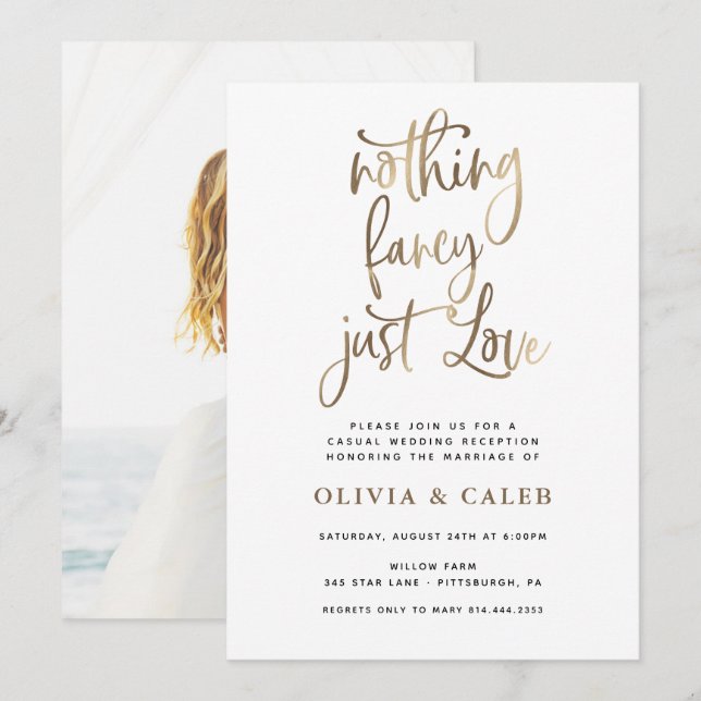 Inget fancy bara kärlek bröllagsfest inbjudningar (Fram/baksida)