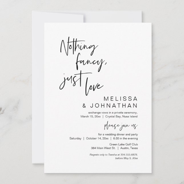 Inget fancy, bara kärlek, bröllopsfest inbjudningar (Framsida)