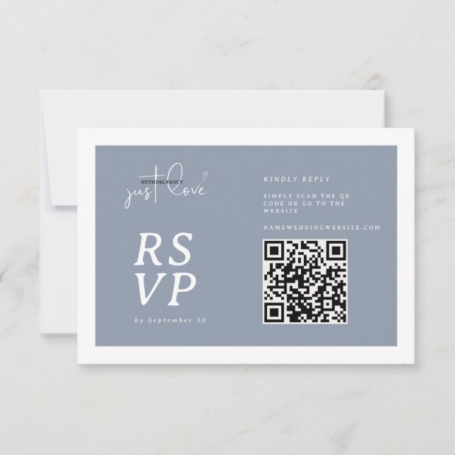 Inget fancy bara kärlek Dusty Blue QR-kod RSVP  OSA Kort (Framsida)