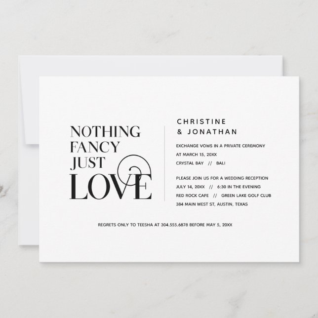 Inget fancy, bara kärlek, elegant svart, Elopement Inbjudningar (Framsida)