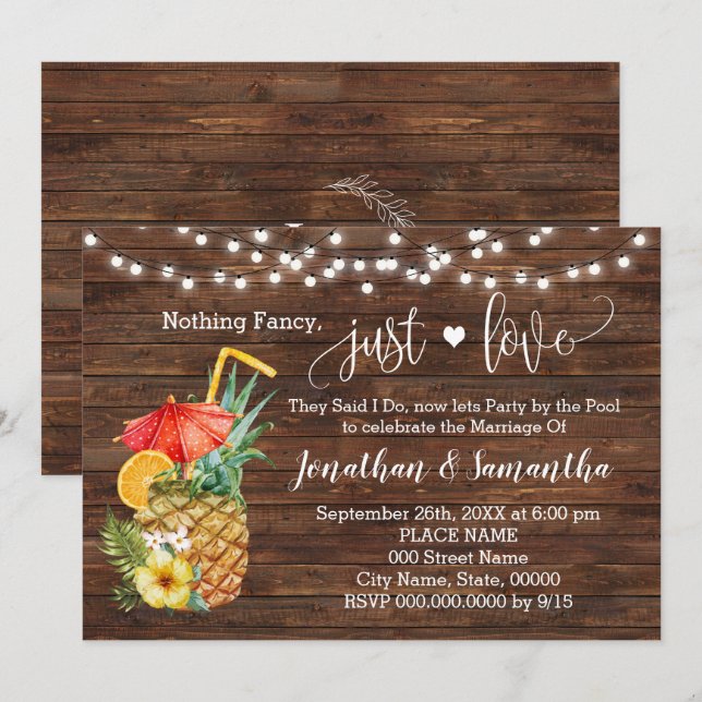 Inget fancy bara kärlek Eloped Pool party Inbjudan (Fram/baksida)