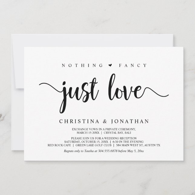 Inget fancy, bara kärlek, Modern rustic, Elopement Inbjudningar (Framsida)