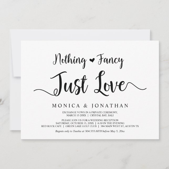 Inget fancy, bara kärlek, modern rustic vigsel inbjudningar (Framsida)