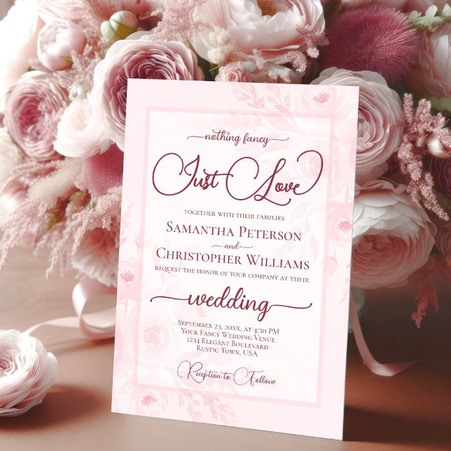 Inget fancy bara kärlek rosa peoner Boho bröllop Inbjudningar (Skapare uppladdad)