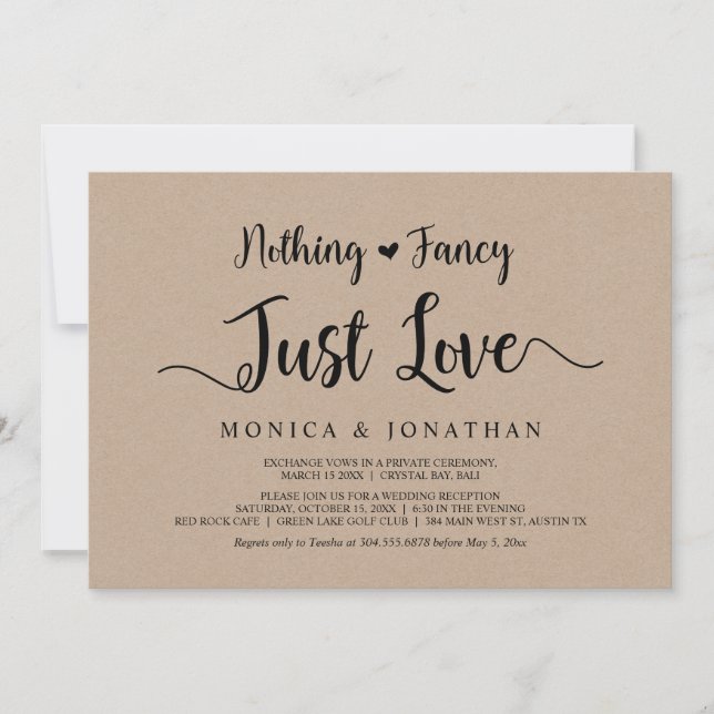 Inget fancy, bara kärlek, Rustik kraft, Elopement Inbjudningar (Framsida)
