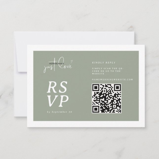 Inget fancy bara kärlek Sage Green QR-kod RSVP  OSA Kort (Framsida)