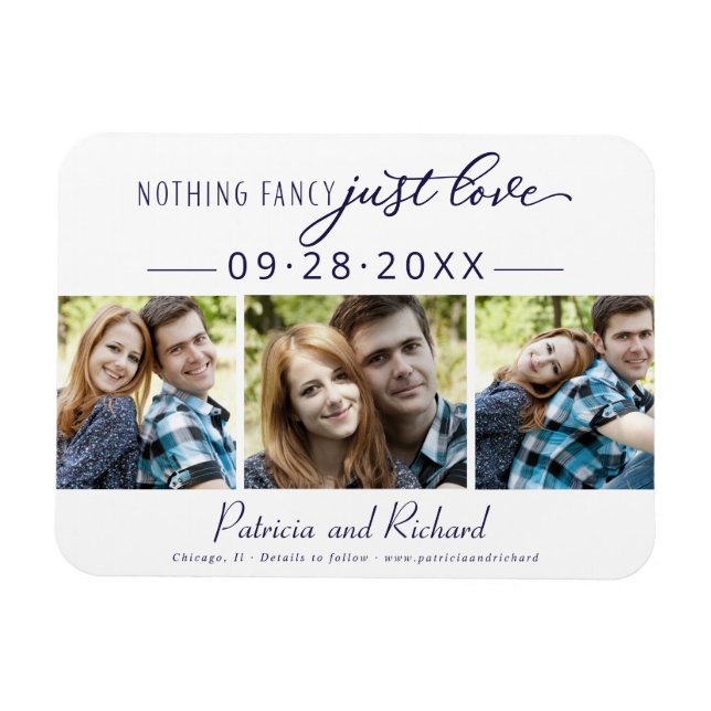 Inget fancy bara kärlek Spara datum 3 Foto Magnet (Horisontell)