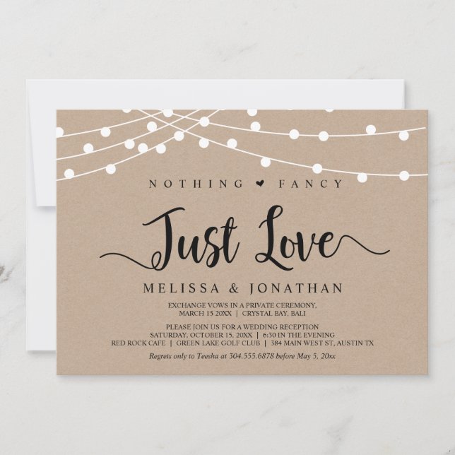 Inget fancy, bara kärlek, String Lights Elopement Inbjudningar (Framsida)