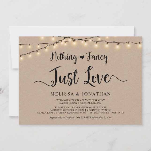 Inget fancy, bara kärlek, String Lights Elopement Inbjudningar (Framsida)