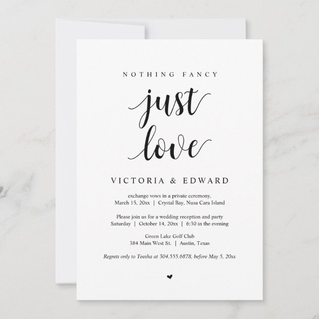 Inget fancy bara kärlek, Svart, Elopement-firande  Inbjudningar (Framsida)