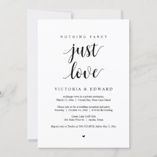 Inget fancy bara kärlek, Svart, Elopement-firande Inbjudningar
