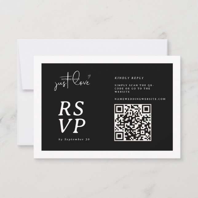 Inget fancy bara kärlek Svart Vitt QR-kod RSVP  OSA Kort (Framsida)