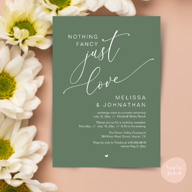 Inget Finare, bara Kärlek, bröllopsmiddag... Inbjudningar (Nothing Fancy Just Love Wedding Reception Dinner Lunch Brunch Romantic Invites Card PDF Sage Green)