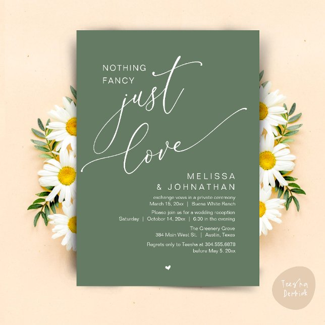 Inget Finare, bara Kärlek, bröllopsmottagning Inbjudningar (Nothing Fancy, Just Love, Wedding Reception Dinner Party Brunch Lunch Invitation Card Sage Green)