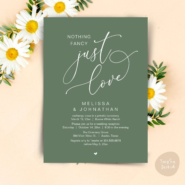 Inget Finare, bara Kärlek, bröllopsmottagning Inbjudningar (Nothing Fancy, Just Love, Wedding Reception Dinner Party Brunch Lunch Invitation Card Sage Green)