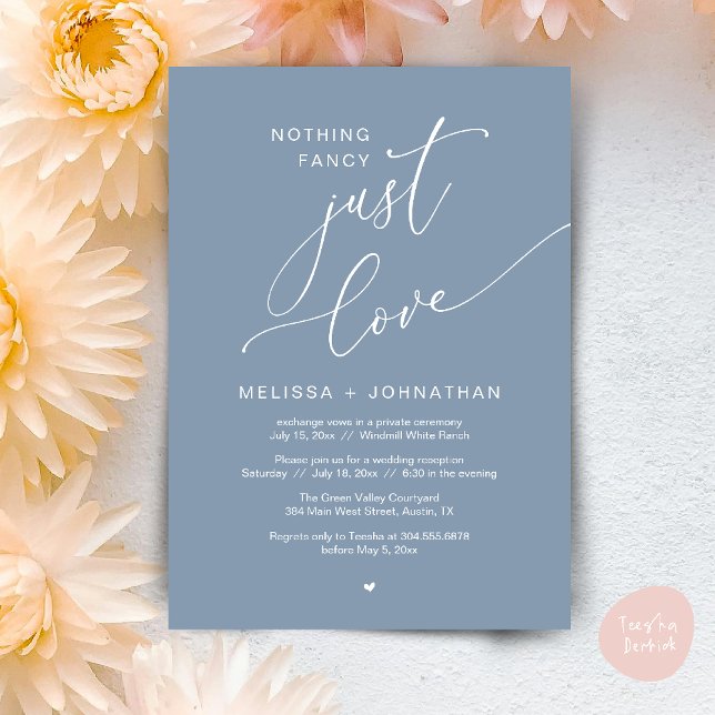 Inget Finare, bara Kärlek, bröllopsmottagningen Pa Inbjudningar (Nothing Fancy Just Love Wedding Reception Dinner Lunch Brunch Romantic Invites Card PDF Dusty Blue)