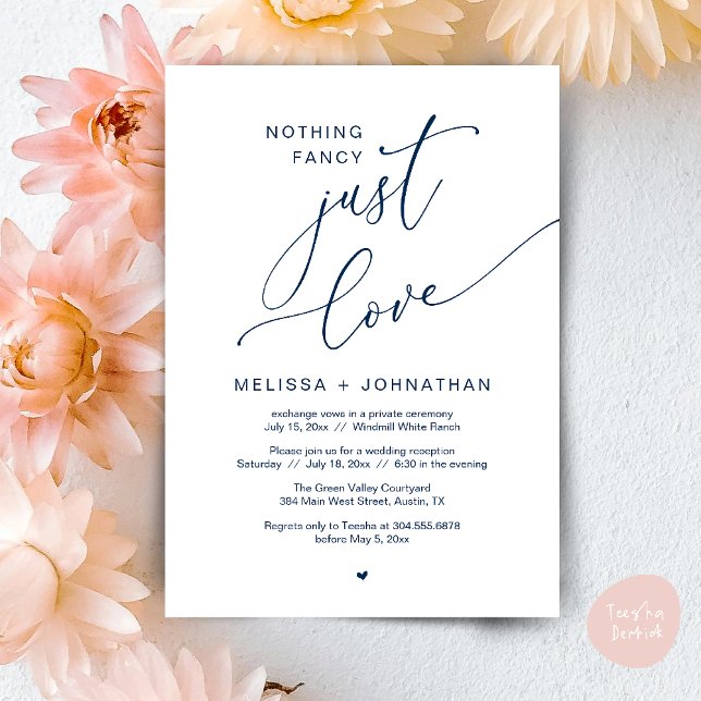 Inget Finare, bara Kärlek, bröllopsmottagningen Pa Inbjudningar (Nothing Fancy Just Love Wedding Reception Dinner Lunch Brunch Romantic Invites Card PDF Navy Blue)
