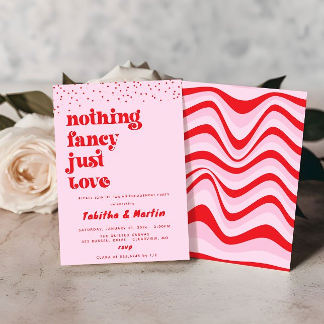 Inget finare bara kärlek-förlovningsfest inbjudningar (Nothing fancy just love. Mock of red and pink engagement party invitations
)