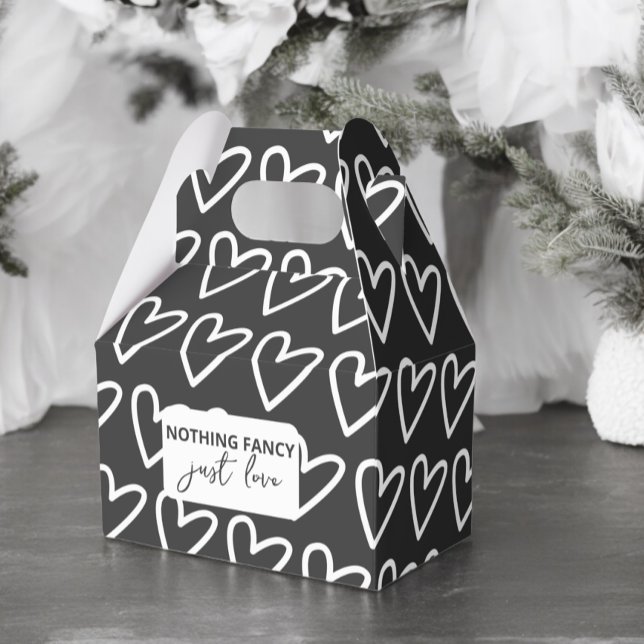 Inget Finare precis Kärlek Heart Mönster Bröllop Presentaskar (Nothing Fancy Just Love Heart Pattern Wedding Favor Boxes from Ricaso. Dark grey & white design)