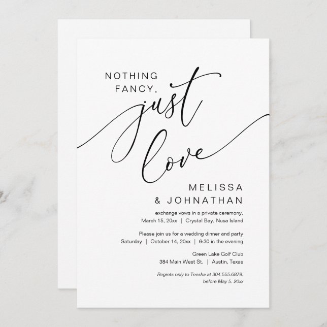 Inget fint, bara kärlek, bröllopsfest för de som r inbjudningar (Fram/baksida)