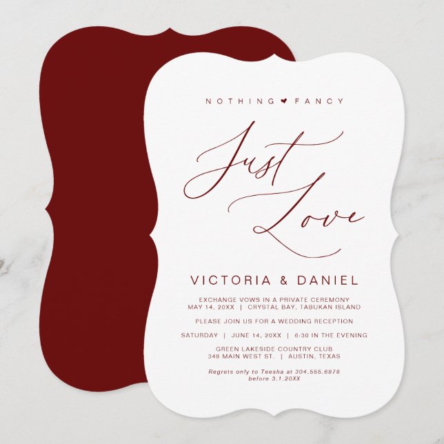 Inget fint bara kärlek, Burgunder, Elopement bröll Inbjudningar (Fram/baksida)