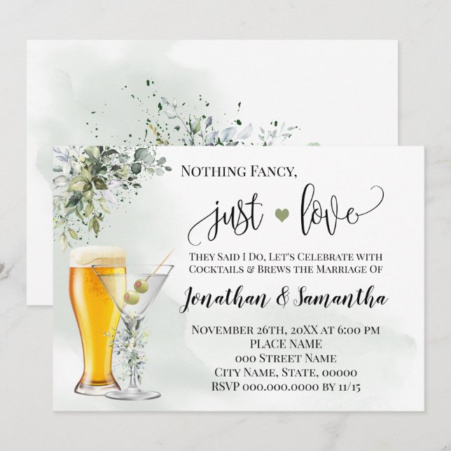 Inget fint bara kärlek grön elopement inbjudan (Fram/baksida)