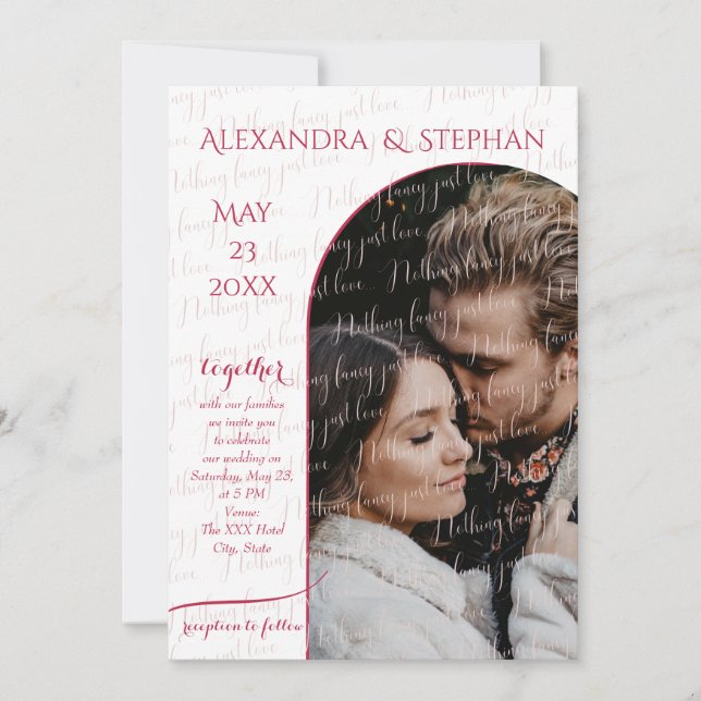 Inget fint bara kärlek manus rosa magenta foto inbjudningar (Framsida)