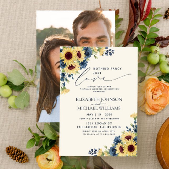 Inget fint bara kärlek Solros Marinblå Foto Inbjudningar (Skapare uppladdad)