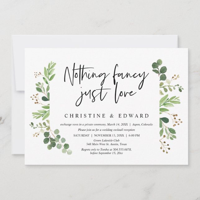 Inget fint, bara kärlek, vigsel utan bröllopsgäste inbjudningar (Framsida)