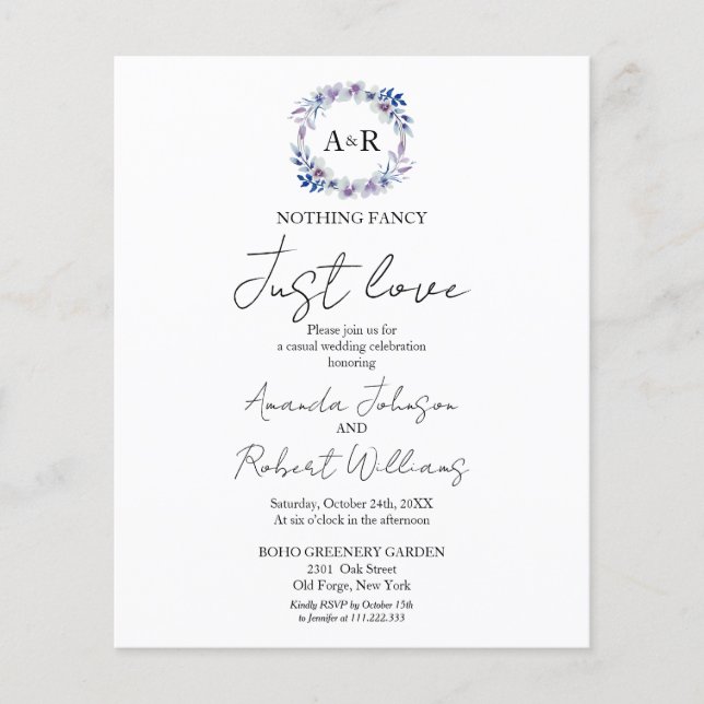 Inget fint bara kärleksbudget bröllopsinbjudan (Framsida)