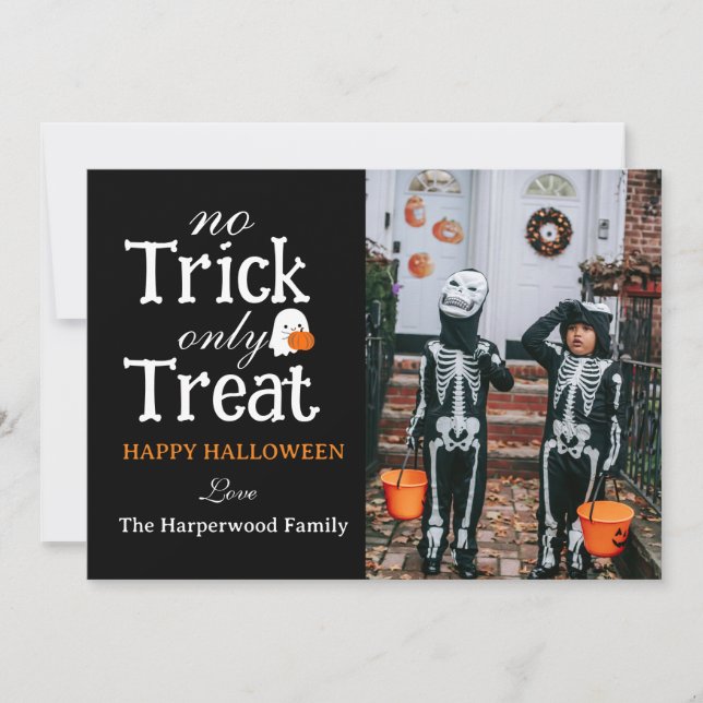 Inget försök Behandla endast Spooky Halloween-fami Julkort (Framsida)