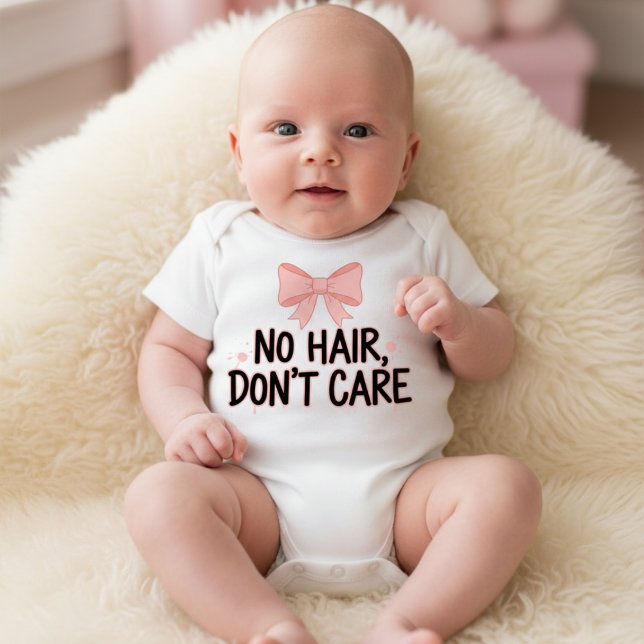 Inget Hår Bryr Sig Rosa Båge Baby Bodysuit T Shirt (Skapare uppladdad)